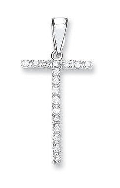 9ct White Gold 0.15ct Diamond T Initial