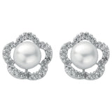 9ct White Gold 0.17ct Diamond & Pearl Stud Earrings