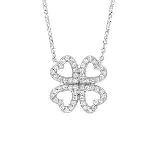 9ct White Gold 0.18ct Diamonds Four-leaf Clover (18in/45cm) Chain