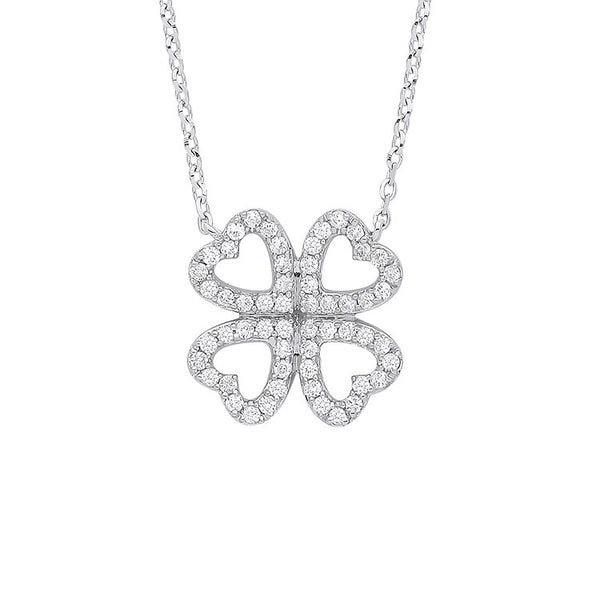 9ct White Gold 0.18ct Diamonds Four-leaf Clover (18in/45cm) Chain