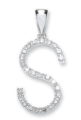 9ct White Gold 0.20ct Diamond S Initial