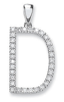 9ct White Gold 0.21ct Diamond D Initial