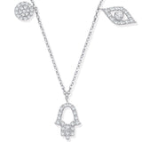 9ct White Gold 0.22ctw Evil Eye, Hamsa & Circle Pendant (18in/45cm) Chain