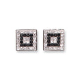 9ct White Gold Black & White CZ Square Studs