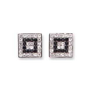 9ct White Gold Black & White CZ Square Studs