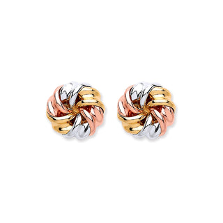 9ct Y, W & Rose Gold Tight Knot Studs