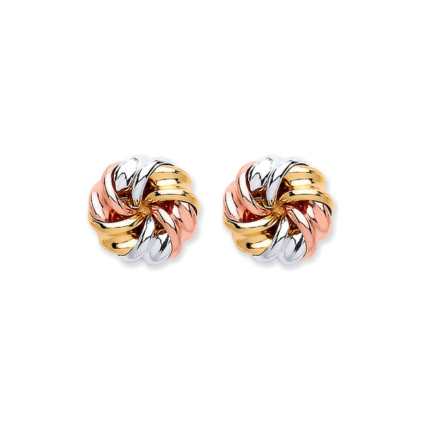 9ct Y, W & Rose Gold Tight Knot Studs