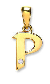 9ct Yellow Gold 0.01ct Diamond P Initial
