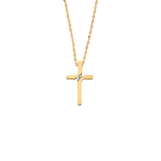 9ct Yellow Gold 0.04ct Diamond Cross Pendant With 18in/45cm Chain