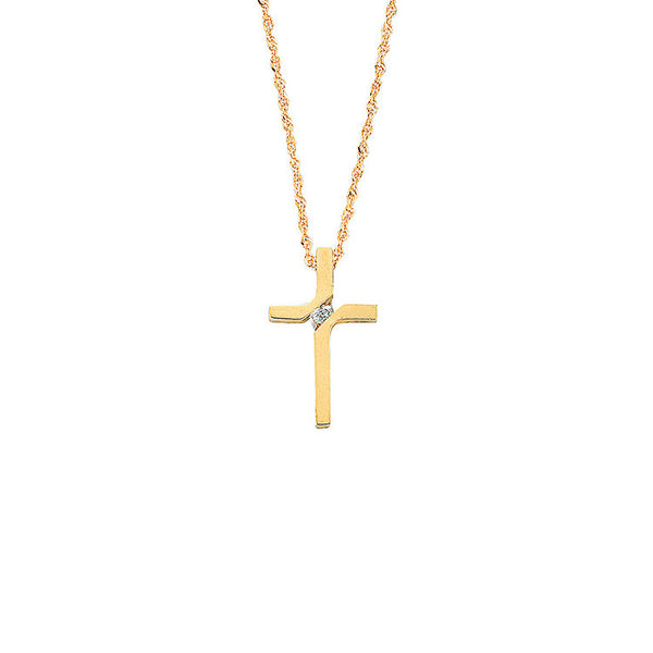 9ct Yellow Gold 0.04ct Diamond Cross Pendant With 18in/45cm Chain