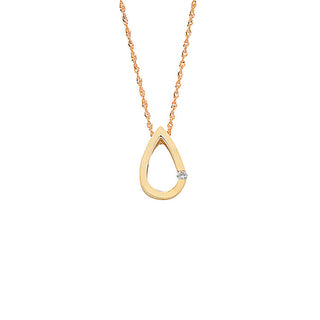9ct Yellow Gold 0.04ct Diamond Tear Drop Pendant With 18in/45cm Chain