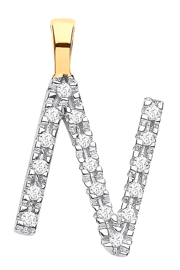 9ct Yellow Gold 0.05ct Diamond N Initial