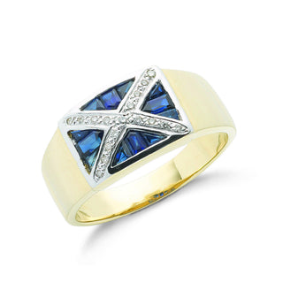 9ct Yellow Gold 0.10ct Diamond & 0.60ct Blue Sapphire Scotland Ring