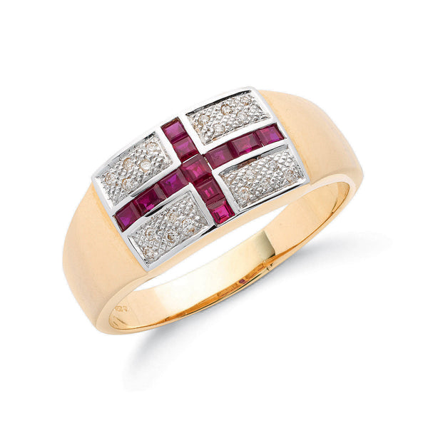 9ct Yellow Gold 0.10ct Diamond & 0.70ct Ruby Saint George Ring