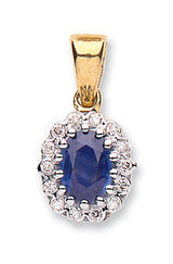 9ct Yellow Gold 0.12ct Diamond & 0.80ct Sapphire Pendant