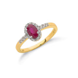 9ct Yellow Gold 0.16ct Diamond & 0.55ct Ruby Cluster Ring