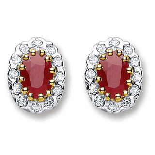 9ct Yellow Gold 0.20ct Diamond & 1.20ct Ruby Stud Earrings