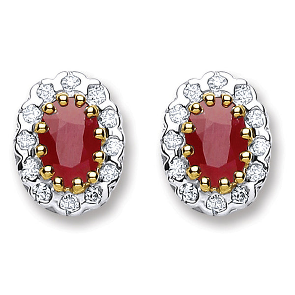 9ct Yellow Gold 0.20ct Diamond & 1.20ct Ruby Stud Earrings