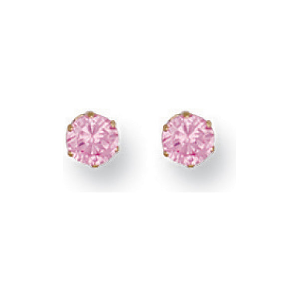 9ct Yellow Gold 4mm Claw Set Pink CZ Studs