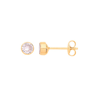 9ct Yellow Gold 4mm Rubover Set Clear CZ Studs