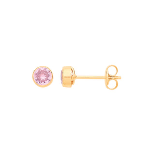 9ct Yellow Gold 4mm Rubover Set Pink CZ Studs