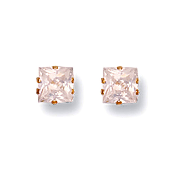 9ct Yellow Gold 5mm Claw Set Princess Cut CZ Studs