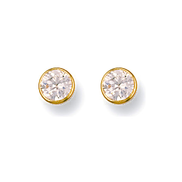 9ct Yellow Gold 5mm Rubover Set CZ Studs