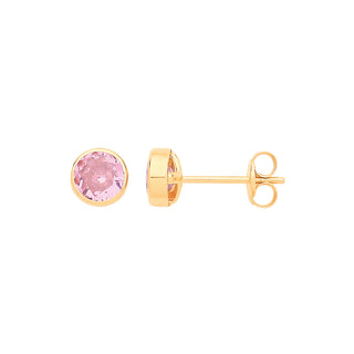 9ct Yellow Gold 5mm Rubover Set Pink CZ Studs