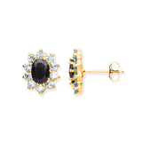 9ct Yellow Gold Black Sapphire & CZ Cluster Studs