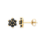 9ct Yellow Gold Black Sapphire Flower Studs