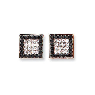 9ct Yellow Gold Black & White CZ Square Studs