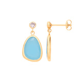 9ct Yellow Gold CZ And Blue Glass Drop Studs