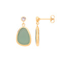 9ct Yellow Gold CZ And Green Glass Drop Studs