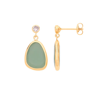 9ct Yellow Gold CZ And Green Glass Drop Studs