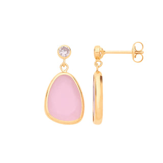 9ct Yellow Gold CZ And Pink Glass Drop Studs
