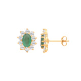 9ct Yellow Gold Emerald & CZ Cluster Studs