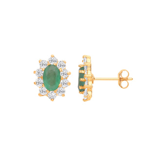 9ct Yellow Gold Emerald & CZ Cluster Studs