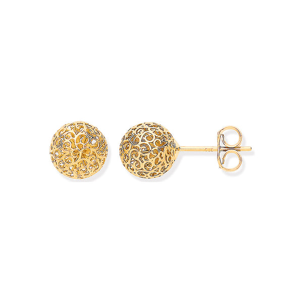 9ct Yellow Gold Filigree 8mm Studs