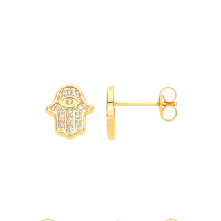 9ct Yellow Gold Hamsa With Evil Eye CZ Studs