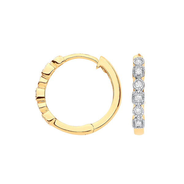 9ct Yellow Gold Round 0.10ctw Diamond Hoops (£435)