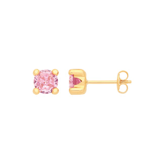 9ct Yellow Gold Round 5mm Pink CZ Studs