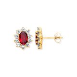 9ct Yellow Gold Ruby & CZ Cluster Studs