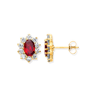 9ct Yellow Gold Ruby & CZ Cluster Studs