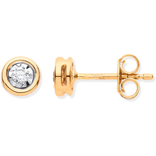 9ct Yg Rub-over Illusion Set 0.10ctw Diamond Studs