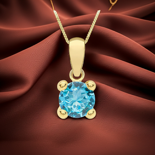 9K Yellow Gold Blue Cubic Zirconia Pendant