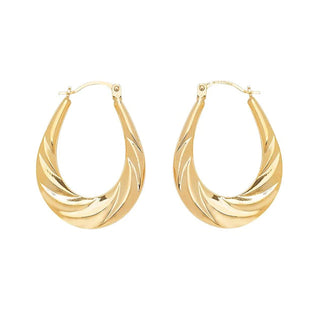 9K Yellow Gold Oval Creole Hoop Earrings