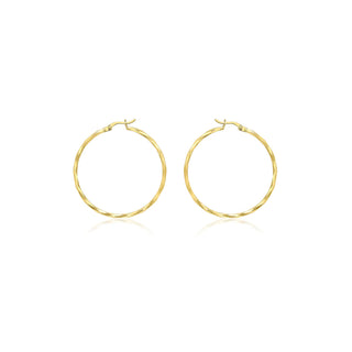 9K Yellow Gold 48mm Diamond Cut Faceted Hoop Earrings
