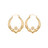 9K Yellow Gold Claddagh Hoop Earrings
