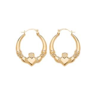 9K Yellow Gold Claddagh Hoop Earrings