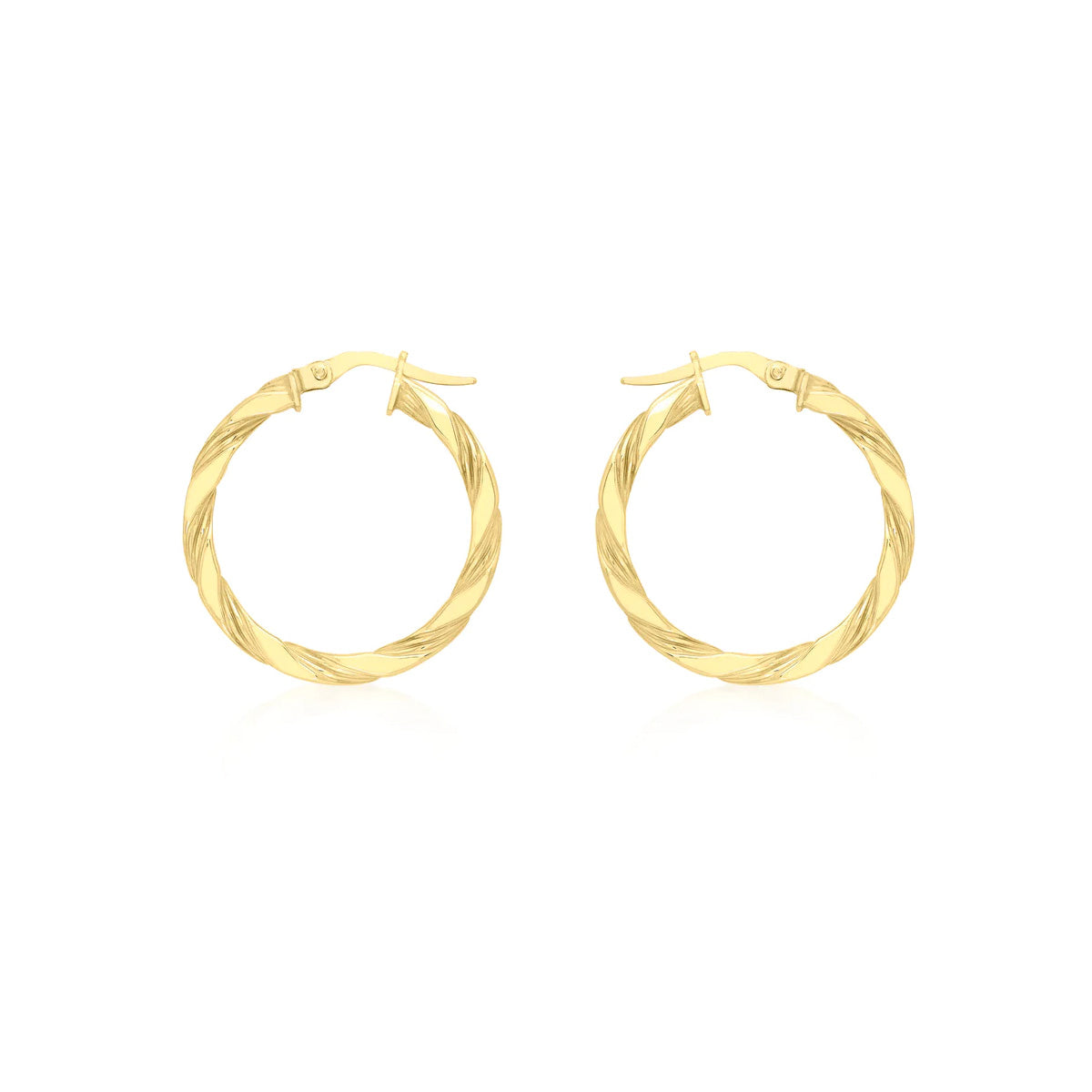 9K Yellow Gold 25mm Flat Twist Hoop Earrings